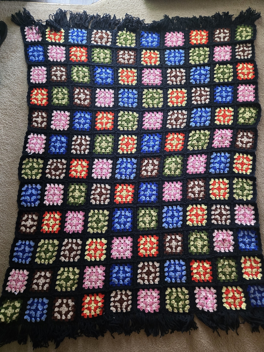 Handmade Multicolor Granny Square Crochet Throw Blanket